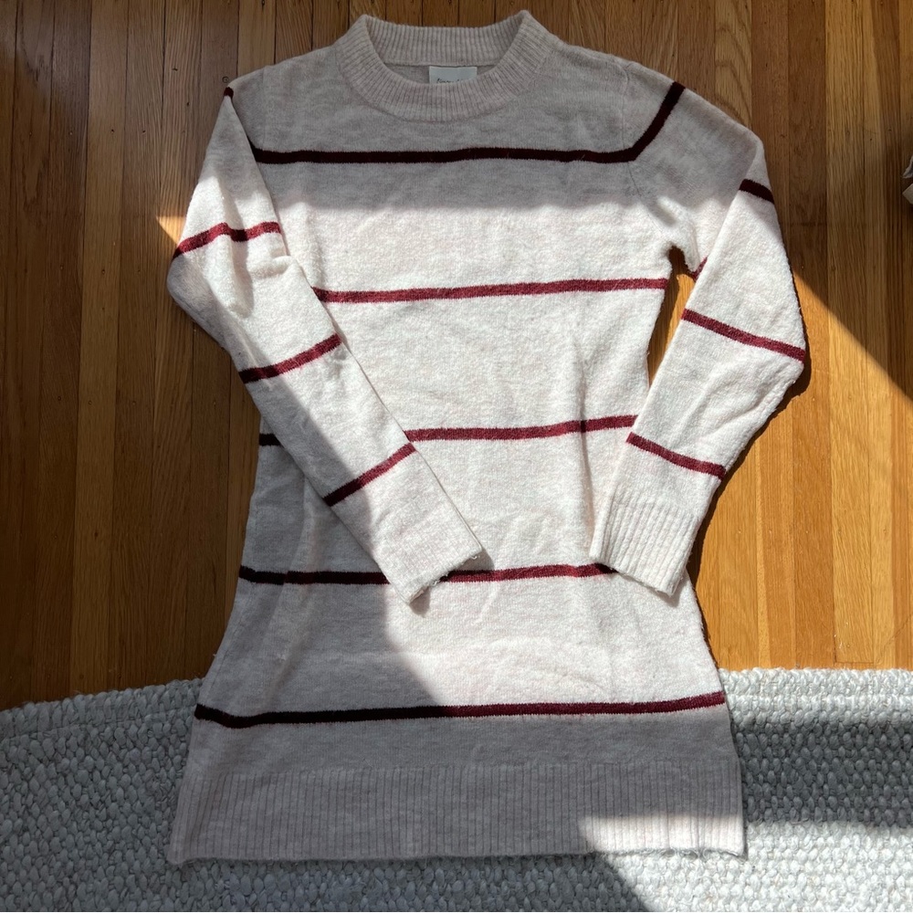 Line & Dot Eska Sweater Dress in Ivory & Wine Stripe